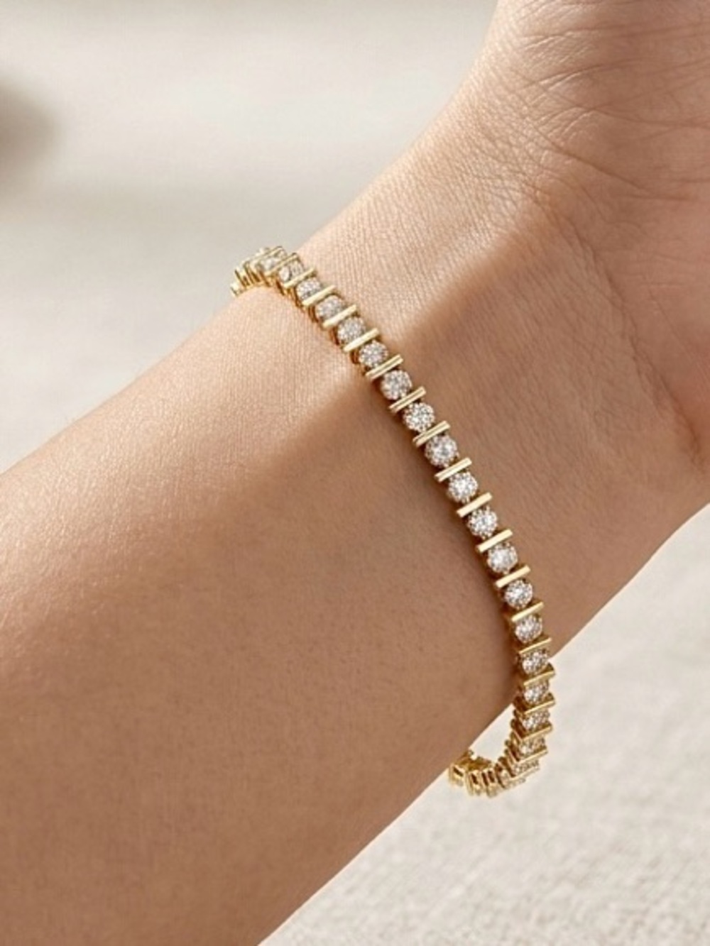 LAST 1🔥14K Gold Plated CZ Tennis Bracelet Dainty Cubic Zirconia Crystal Link